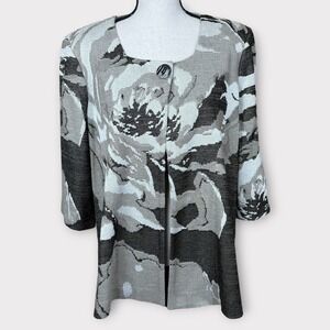 MISOOK Heritage Jacquard Multi Pattern Knit Jacket Black Grey Women's XL